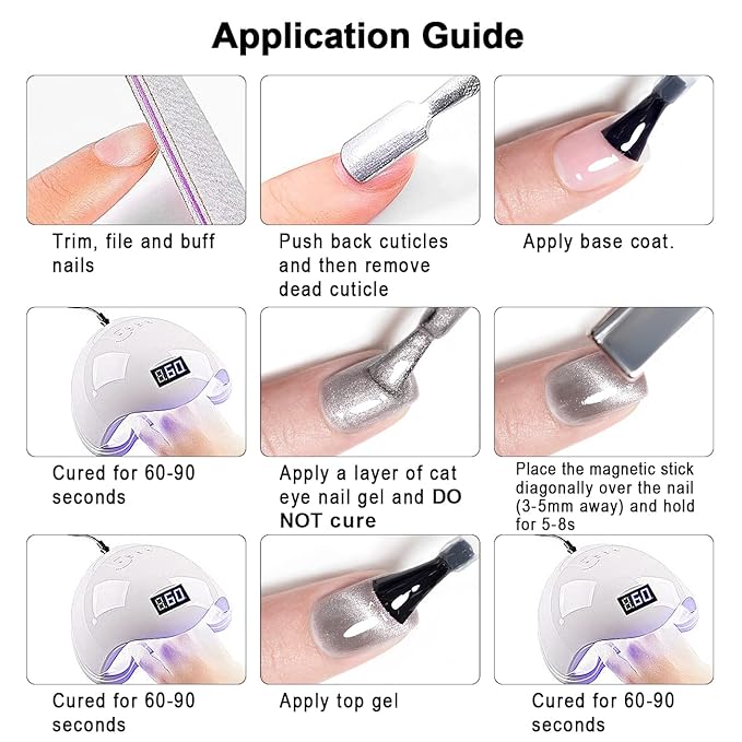 RARJSM Silver Cat Eye Gel Nail Polish 9D Cateye Galaxy Universal Glitter Shimmer Velvet Ice Gel Polish Single Bottle 15ml with Magnetic Stick UV LED Curing Requires Soak Off Home Salon DIY Manicure
