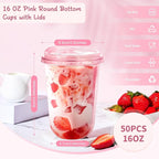 KesaPlan 50 Pack 16 oz Pink Round Bottom Plastic Party Cups - Image 2