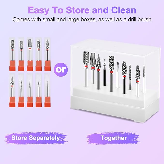 Diesisa 10PCS Nail Drill Bits Set - Tungsten Carbide Nail Bits for Acrylic Nails - 3/32" Shank Drill Bits Professional Electric Nail Bits For Nail Drill - Removal Bit Nail Drill for Home Salon-Red