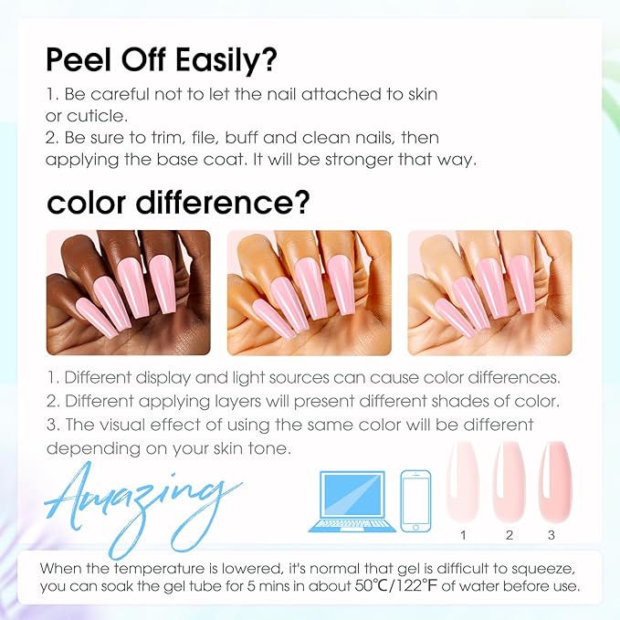ROSALIND Pink Poly Nail Gel Kit -12 Colors + Nail Art Accessories Kit Poly Nails Gel Starter Kit with Slip Solution All Seasons Classic Colors Nails Extensions Set with Mini UV Lamp