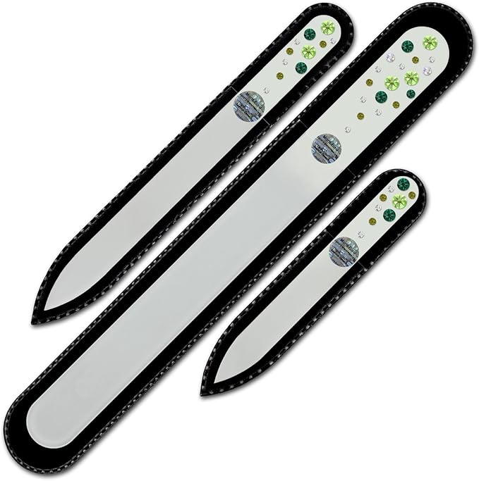 Mont Bleu Set of 3 Glass Nail Files hand decorated with crystals - Handmade - Czech Tempered Glass