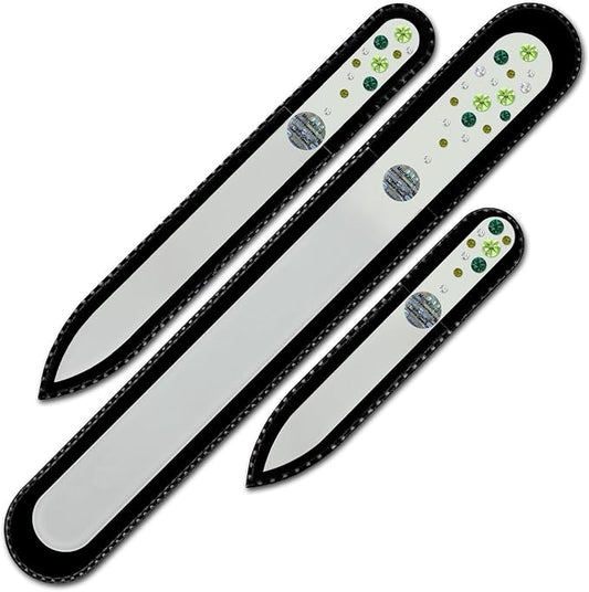 Mont Bleu Set of 3 Glass Nail Files hand decorated with crystals - Handmade - Czech Tempered Glass