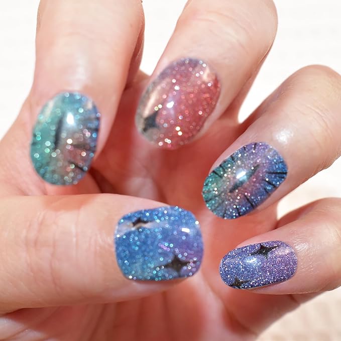 Semi Cured Gel Nail Strips 22pcs Polish Stickers Manicure Wraps for Home DIY Works with Nail Lamp Light