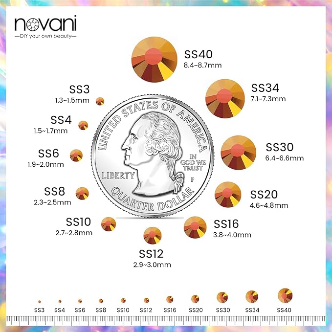 Novani Rhinestones Flatback Rhinestones Glass Gems Stones Jewels Round Gemstones Non-Hotfix Crystal for Crafts,SS30,288 Pieces,Gold