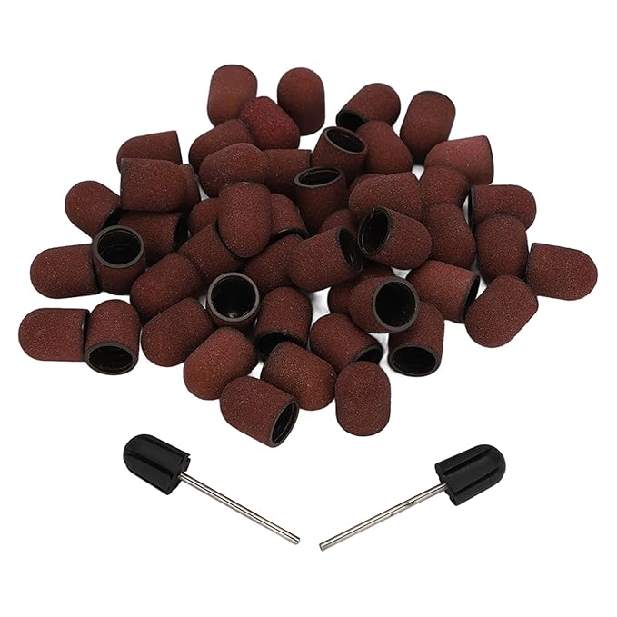 Nail Drill Bits Sanding Caps 120 Grit Polishing Grinding Bands Manicure Tool Set Includes Mandrels for Nail Art Care