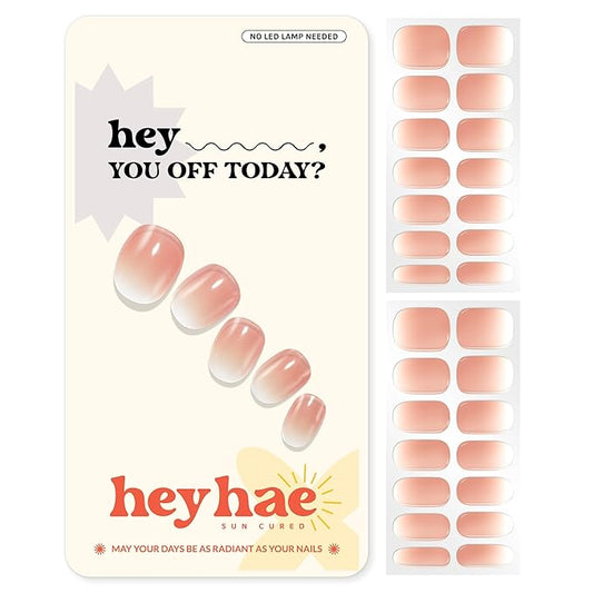 Heyhae Semi Cured Gel Nail Strips | No LED Lamp Needed | Ombre, Pink, Spring | Easy Apply & Remove, Salon Quality | Includes 28 Strips, 1 Prep Pads, Nail File & Wooden stick - Hey, You Off Today?