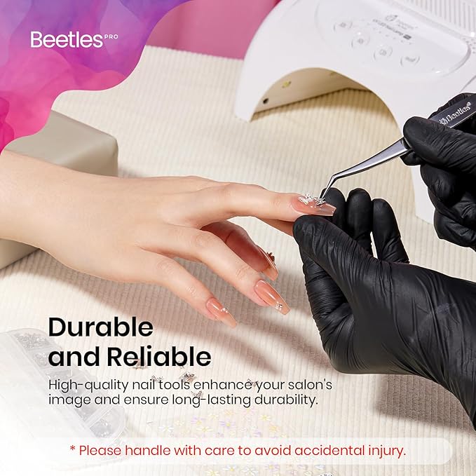 Beetles Professional Sticker Tweezers - Dual Ended Nail Art Tweezer, Curved Tip Pick Up Pearls Rhinestones, Silicone Tip Press Stickers Nail Art Tool Ultra Precision Stainless Steel Nippers