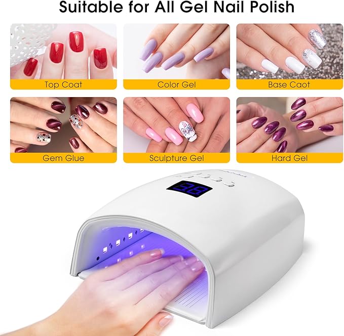 48W Professional Rechargeable UV/LED Nail Lamp, Cordless Gel Nail Dryer with Auto Sensor & Digital Display, 4 Timer Setting Quick Curing Light for Home Salon