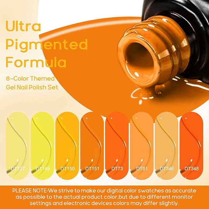 MEET ACROSS Gel Nail Polish Set 8 Fall Colors Yellow Orange Pumpkin Gel Nail Polish Kit Halloween Nails Soak Off Nail Art Manicure Home Gift for Women Girl