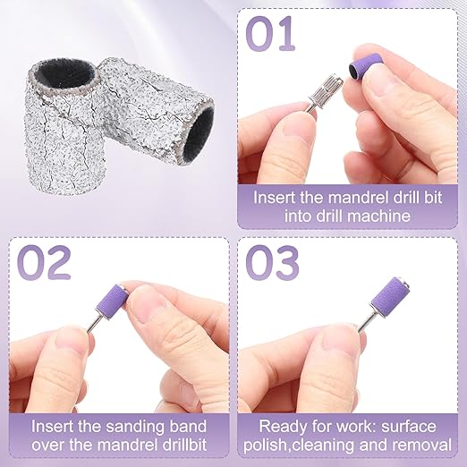 HARFINGTON 100pcs Small Sanding Bands 80 Grit for Nail Drill Bits Mini Sanding Band for Nails Gel Manicures White