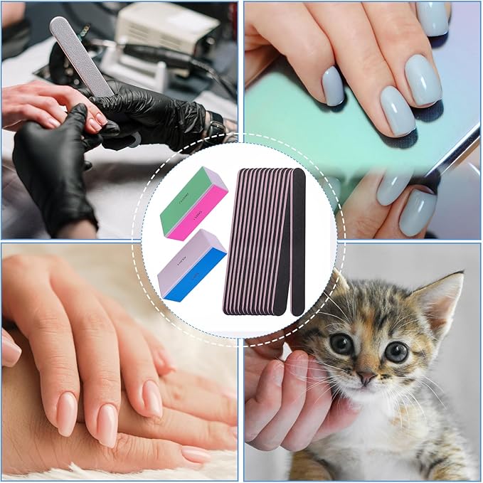 Nail File and Buffer Set, 4 Way Nail Buffers Shine Kit Professional Nail Files for Natural Nails Manicure Filer Filing Polishing Buff Nail Care Smoother Buffing Fingernail 100/120/240/600/3000 Grit