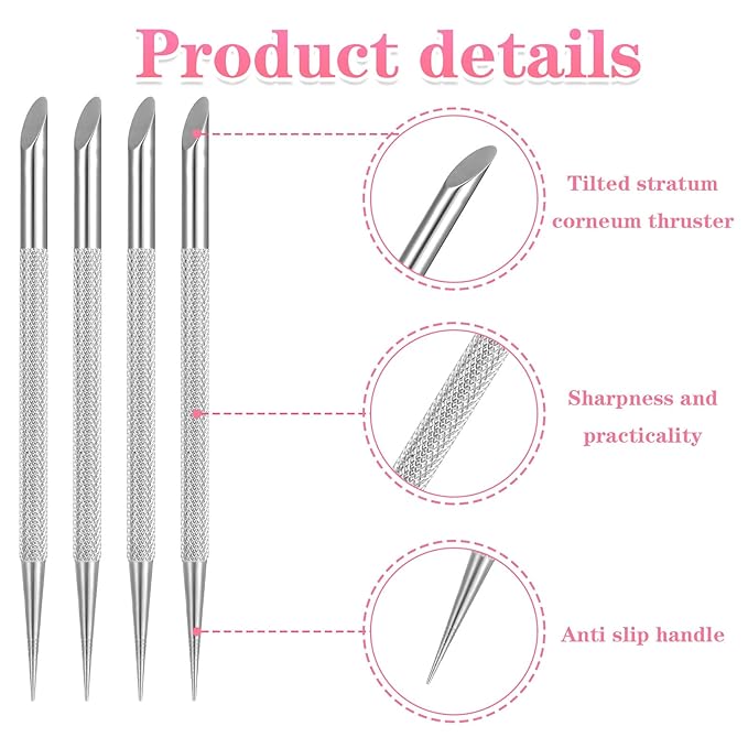 4 pcs Stainless Steel Cuticle Pusher,Cuticle Remover Tool,Nail Cleaning Cuticles Stick,Metal Nail Cuticles Pusher Nails Polish Remover Tool for Professional Manicure Pedicure