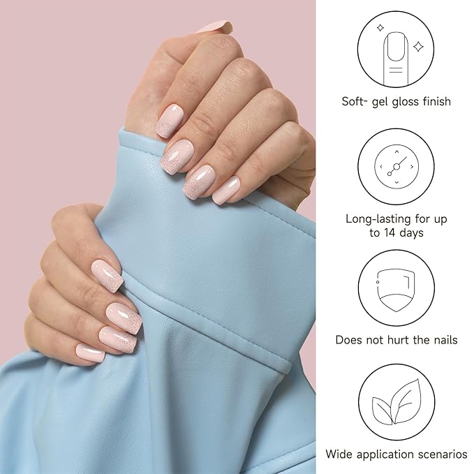 Semi Cured Gel Nail Strips, Fingertip Balle | 28 pcs Gel Nail Strips Work with Any UV Lamp, Salon Quality UV Nails Stickers, Easy to Apply for Home Nails DIY
