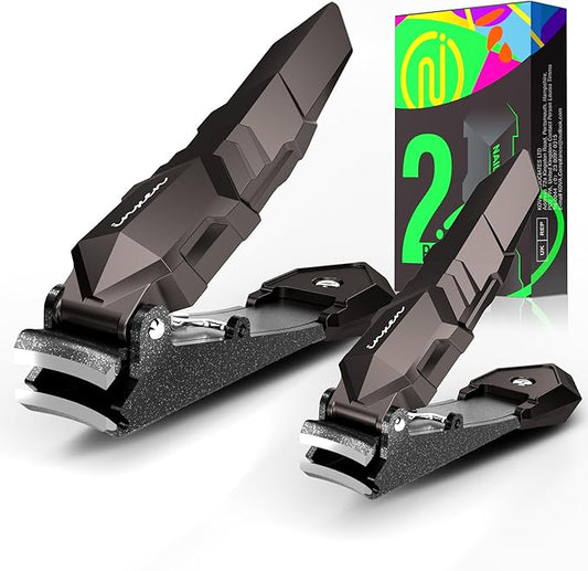 Nail Clippers Set for Men with Catcher, 2 Pack Sharp Nail Clipper for Fingernail and toenail, Stainless Steel Mess Free Nail Clippers of Heavy Duty, Professional Nail Cutter Trimmer for Adult Women