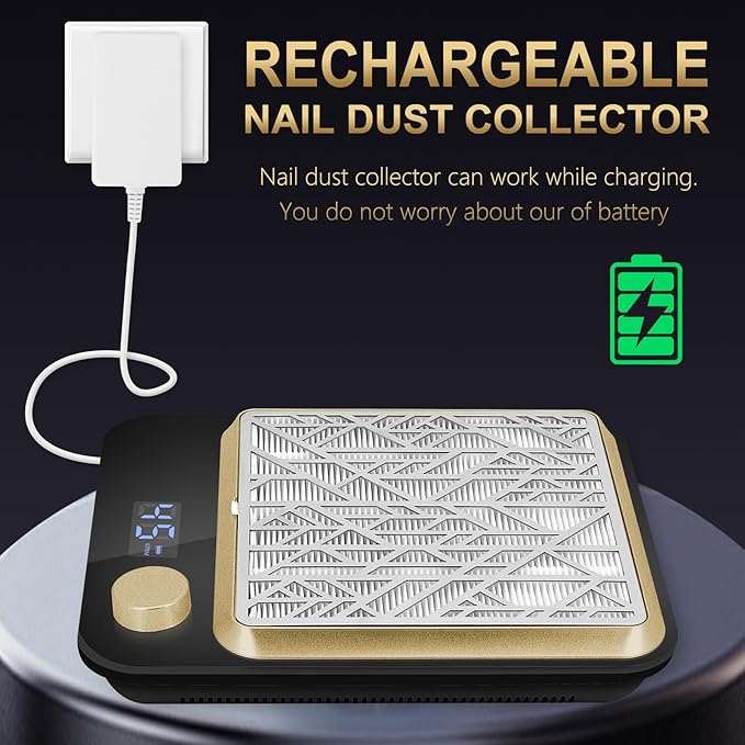 Nail Dust Collector,Powerful Nail Dust Fan with Reusable Filter,Rechargeable Nail Dust Vacuum Cleaner for Acrylic Gel Nails Polishing,Manicure Pedicure,Adjustable Speed