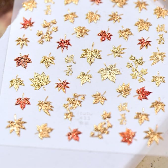 1 Sheets Embossed Fall Nail Stickers for Nail Art 5D Self-Adhesive Gold Maple Leaf Nail Decals Autumn Maple Leaves Nail Art Stickers Thanksgiving Nail Design Sticker for Women Nail Decoration