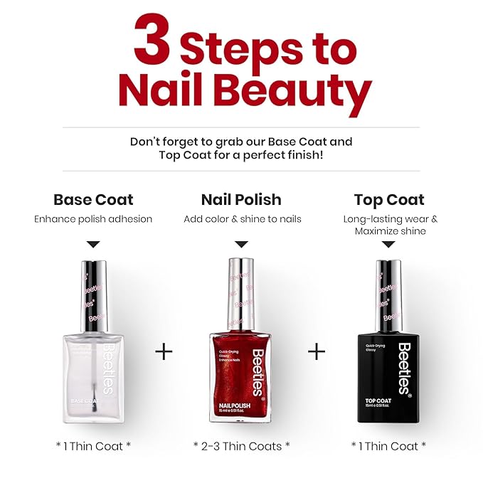 Beetles Red Glitter Nail Polish - 15ml Ruby Radiance Red, Air-Dry Shimmer for Christmas DIY Manicure