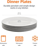 Amazon Basics 6-Piece White Dinner Plate Set, Microwave and Dishwasher Safe - Image 2