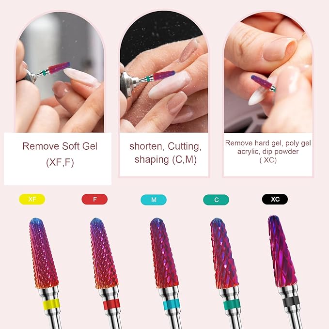 3/32" 2PCS Clean Cone Bits Coarse Grit Carbide Cuticle Cleaner Bit for Electric Nail Drills – Professional Manicure Tool for Nail Salons and Home Use (XC Grit. Purple)