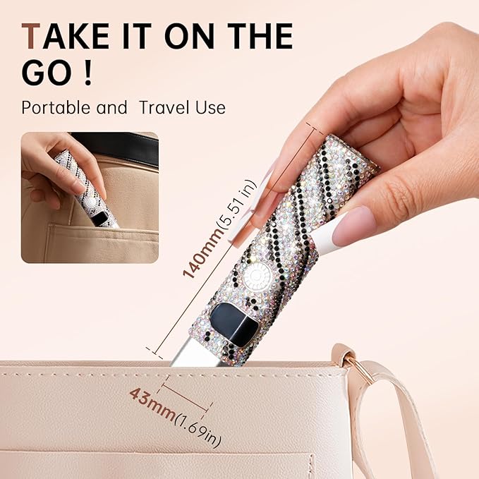 Handheld UV Light for Gel Nails,Mini LED Cordless Nail Lamp for Gel Nail Polish,Portable Flash Cure Lamp,Rechargeable USB Nail Dryer with LCD Display Fast Curing (Zebra Diamond)