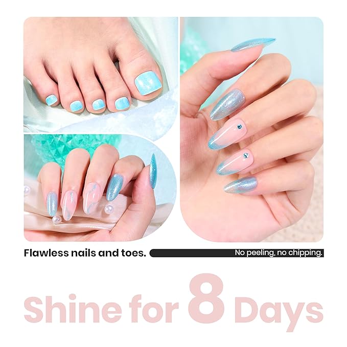 Beetles Blue Glitter Nail Polish - 1Pcs 15ml Fast Drying & Long Lasting Sparkly Nail Polish Frosted Light Blue Shards Nail Lacquer Finish Nail Art Design for Women