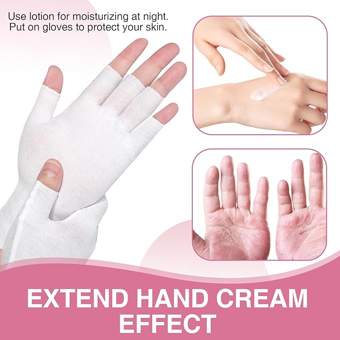 8 Pairs White Cotton Fingerless Gloves Moisturizing Night, Uv Sun Protection Gloves for Driving