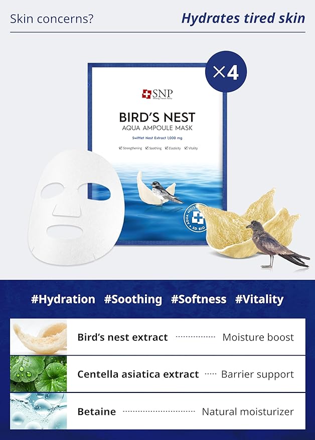 SNP Variety Ampoule Sheet Mask Set | Bird's Nest, 24K Gold, and Diamond Face Mask | Hydrating, Moisturizing, Nourishing for Sensitive Facial Skin | Korean Face Masks Skincare | 12 Sheets