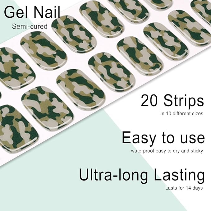 20pcs Semi Cured Gel Nail Strips, Real Nail Polish Art Stickers, Amber White Gel Nail Stickers - Work with Any UV Lamp, Long Lasting Full Wraps with Nails File and Stick