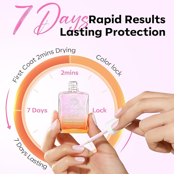 modelones Nail Strengthener Pearl Pink Nail Strengthener and Growth White Nail Polish for Thin Weak & Damaged Nail Repair for Damaged Nails Hardener 15ml