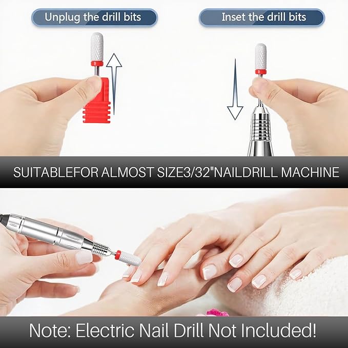 5pcs Ceramic Nail Drill Bits Set, Cuticle Bit for Acrylic Gel Nails Polishing Manicure Pedicure, Efile Remover Safety Bit for Home Salon