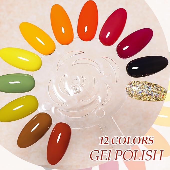 MEET ACROSS 12pcs Gel Nail Polish Set,Soak Off UV LED Lamp Gel Nail Polish Kit,Fashion Shimmer Nail Art Design Gifts for Women Manicure Salon (Brown Series)