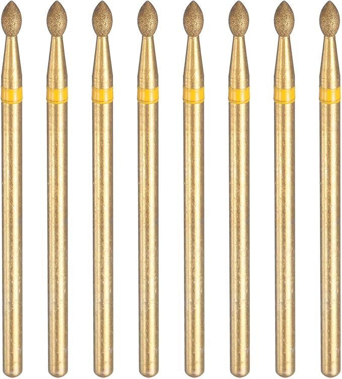 HARFINGTON 8pcs 325-400 Grits Diamond Grinding Bit 2.3mm Oval Head 2.35mm Shank 4mm Length Titanium Plated Stone Sanding Drill Bits Rotary Tool for Nails Grinding Polishing