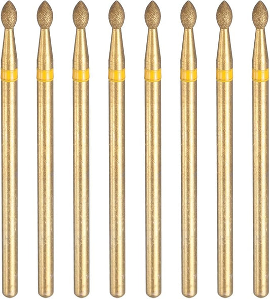HARFINGTON 8pcs 325-400 Grits Diamond Grinding Bit 2.3mm Oval Head 2.35mm Shank 4mm Length Titanium Plated Stone Sanding Drill Bits Rotary Tool for Nails Grinding Polishing