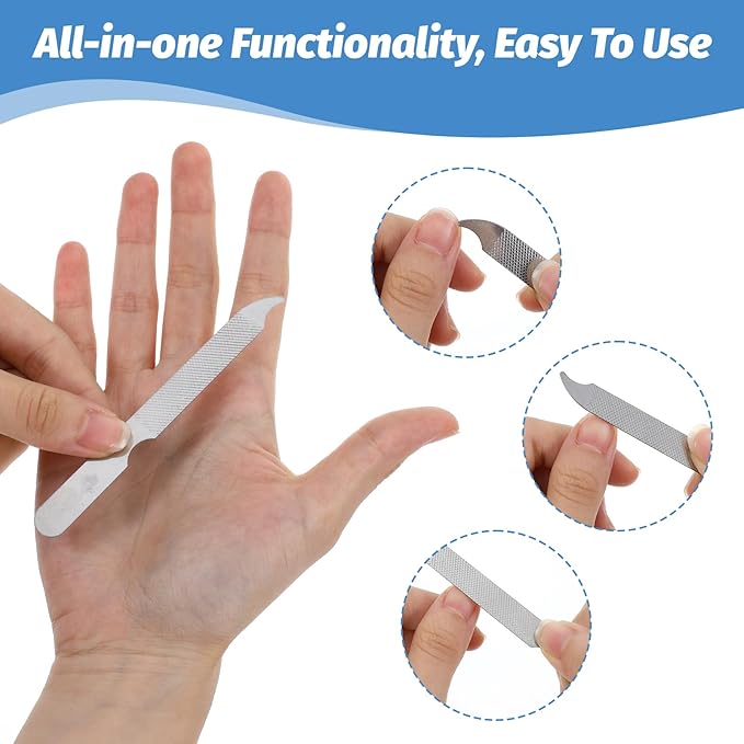 12 PCS Metal Nail Files for Women Stainless Steel Finger Nail Buffer Double-Sided Precision Fingernail Files with Curved Sharp Pointed Tip Thin Durable Nails File Bulk for Salon Home Travel