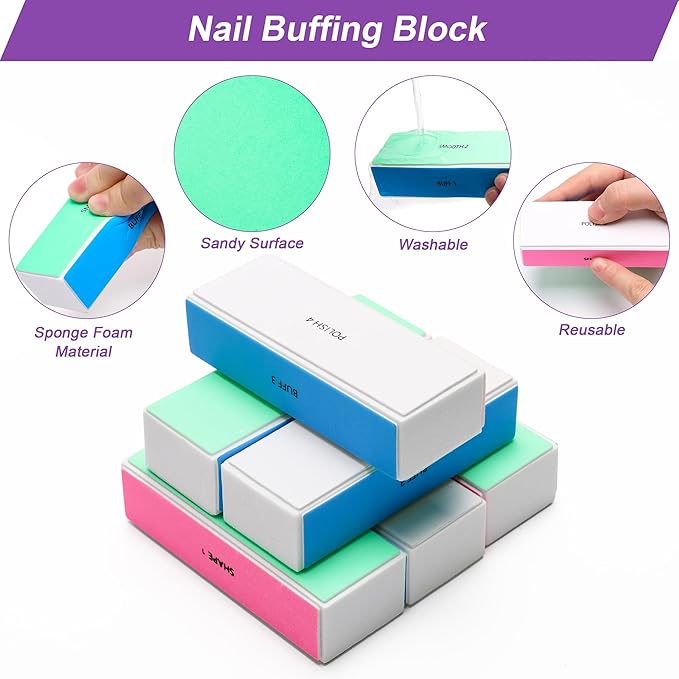 10 PCS Nail Buffing Block, 4 Way Nail Buffer Block Nail File Block -Shape & Smooth & Buff & Polish Professional Nail Files and Buffers 120/240/600/3000 Grit for Natural/Acrylic Nails Buffing Shinning
