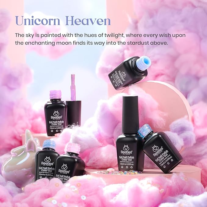 Beetles Shimmer Glitter Gel Nail Polish Set, 6 Colors Pearl Gel Polish Baby Blue Shimmer Baby Pink Glitter Purple Mermaid, Nail Drawing Soak Off Uv Led Swirl Gel Polish Shell Thread Gift for Women