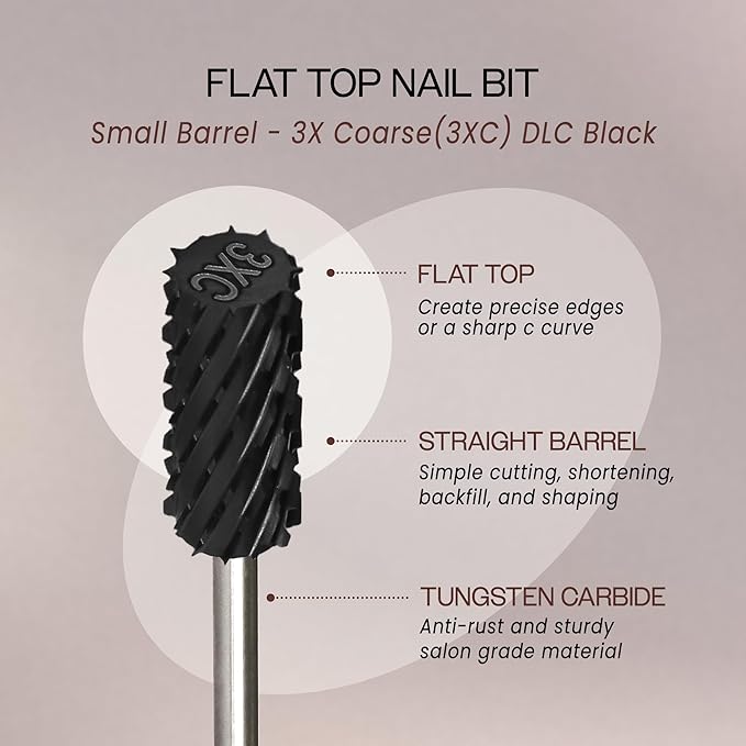 USA PANA Professional 3/32" Shank Size - Flat Top Small Barrel Carbide Bit - 5X Coarse Grit to Extra Fine Grit - Gold, Silver, DLC Black - Nail Drill Bit for Dremel Machine (3X Coarse, DLC Black)