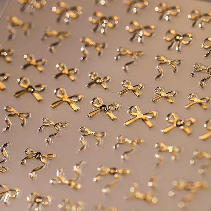 5D Embossed Bow Nail Art Stickers Decals Silver Gold Bow Nail Stickers for Nail Art Self Adhesive Silver Gold Bow Nail Art Supplies for DIY Manicure Decoration for Women Girls 2 Sheets