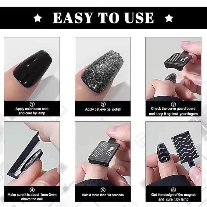 WOKOTO 14 Pcs Cat Eye Magnet For Nails With 3pcs Y-Shape Iron Mold Set, Cat Eye Gel Nail Polish Magnet Tools Powerful Set Wand Magnet, Magnetic Nail Polish Square Round Heart Magnet Stick For Nails