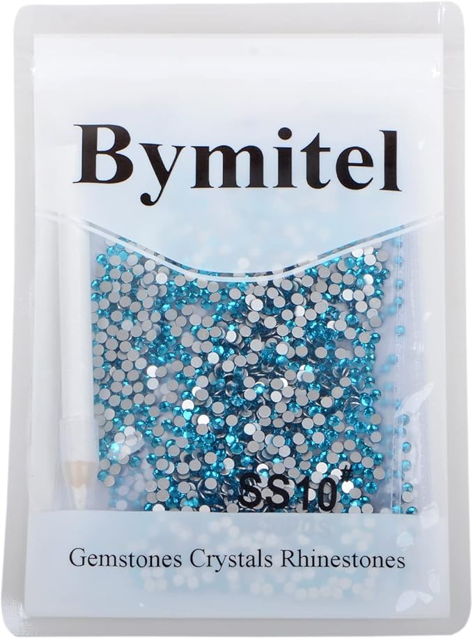 2880PCS Art Nail Rhinestones Non Hotfix Glue Fix Round Crystals Glass Flatback for DIY Jewelry Making with one Picking Pen (ss10 2880pcs, Aquamarine)