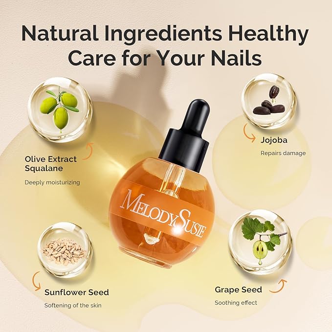MelodySusie 50ml Honey Milk Cuticle Oil with Olive, Jojoba, Grape Seed& Sunflower Seed - Nourishing & Strengthening Treatment for Dry, Brittle Nails & Cuticles