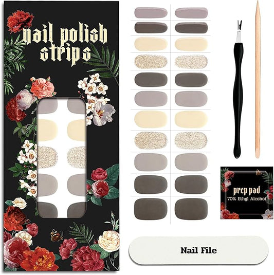 Nail Polish Strips - 22 Pcs Salon Quality Gel Nail Stickers - Long Lasting Wraps (Sparrow Brown&Yellow)