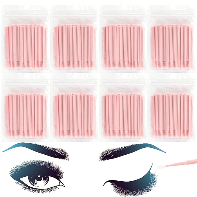 800 Pieces Microswabs for Eyelash Extensions, 10CM Lash Cotton Swabs, Microfiber Wands Brush for Lash Removal, Clean Mascara (Simple Packaging)-(Pink)