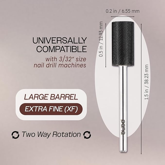 PANA Professional 3/32" Shank Size - Flat Top Large Barrel Carbide Bit - Nail Drill Bit for Dremel Machine (Silver, Gold, DLC Black) (Extra Fine, DLC Black)
