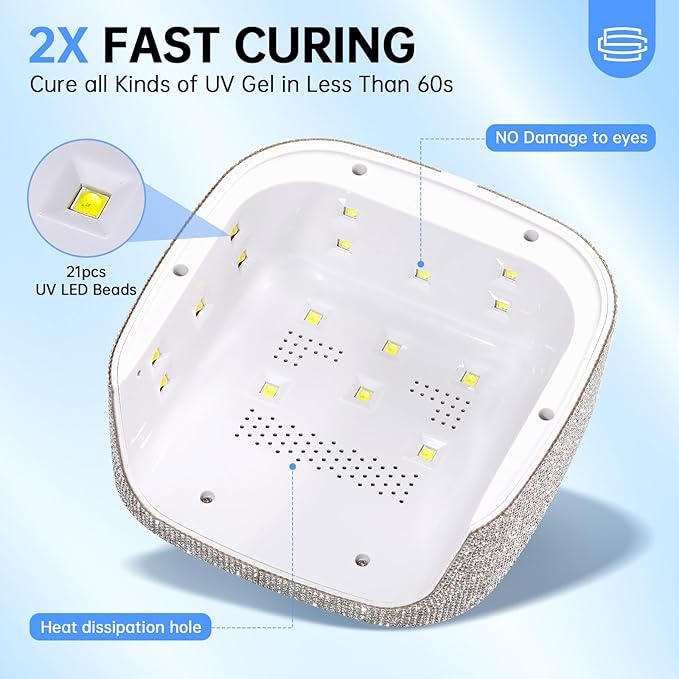 48W UV Light for Nails,Mini UV LED Nail Lamp with 3 Timer Settings, Auto Sensor, Fast Curing for Gel Nails,Nail Dryer Sparkly Gel Nail LCD Display Home Use DIY (White Diamond)