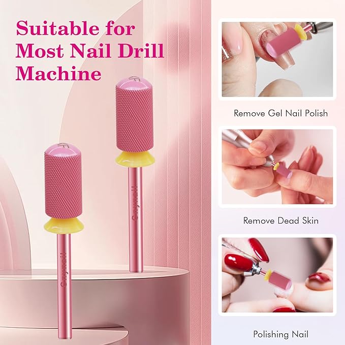 3/32" Large Barrel Smooth Round Top Tungsten Carbide Nail Drill Bit Safety Bit for Gel & Acrylic Removal, 2-Way Rotating Efile Tip, Salon Electric File Accessory (XF Grit, Rose Red)