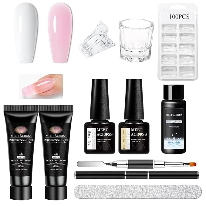 MEET ACROSS Poly Nail Gel 10Pcs Nail Extension Gel Set and Nail Extension Starter Kit for Beginners Nail Art DIY Home Gifts for Women (SET-2, 10pcs)