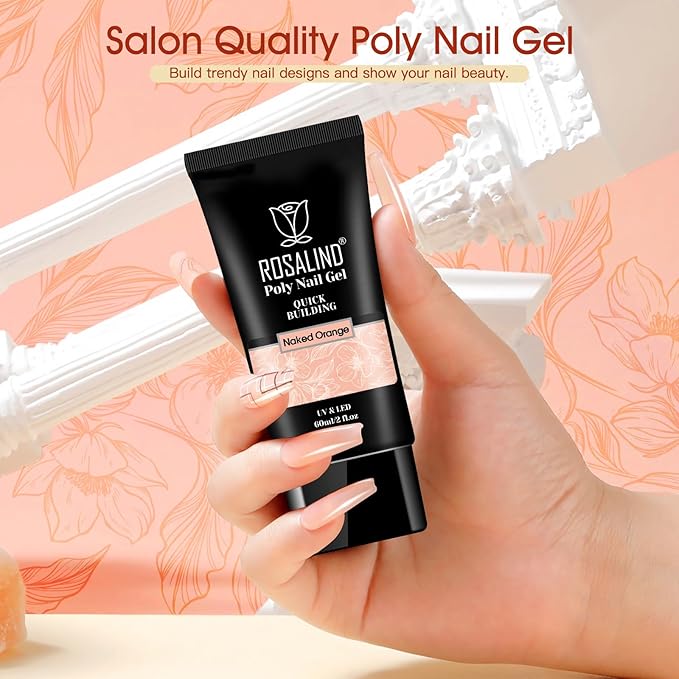 ROSALIND 2 oz Nude Poly Nail Gel, Fall Poly Extension Orange Gel Poly Builder Nude Nail Quick Building Acrylic Nails Poly Extension Gel Poly Thickening Nail Art Design Natural