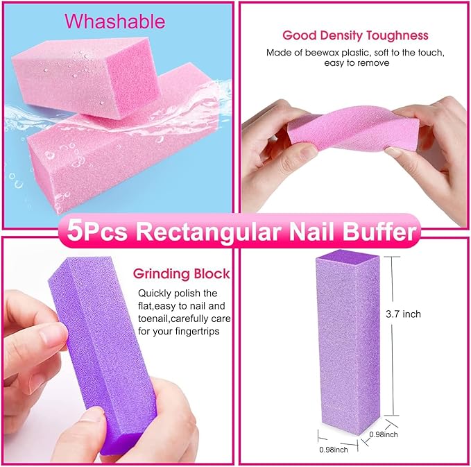 18PCS Nail Files and Buffers Set, Professional Manicure Tools Kit, Nail Buffer Block & 100/180 Grit Nail File, 7 Way Nail File & Double Side Nail Polishing Buffer, Nail Files Emery Board and Brush