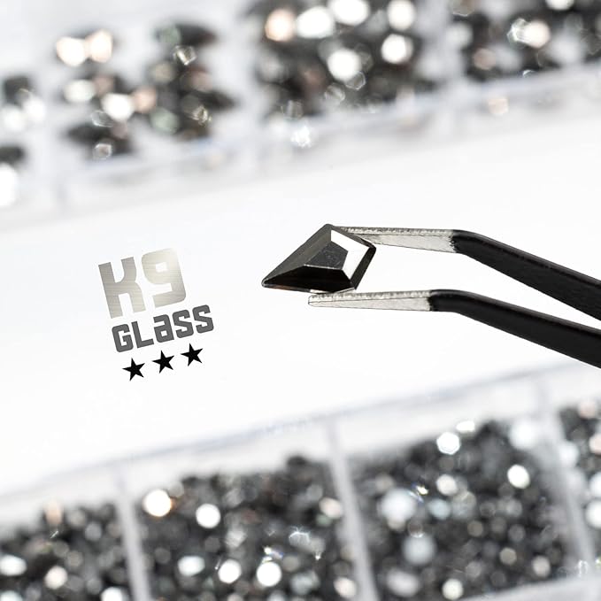 2630Pcs Mine Black Nail Rhinestones 120 Multi Shapes Metallic Black Big Gems Nail Charms +2510 Flatback Rhinestones Round Beads K9 Glass Stones Nail Art Diamonds jewels for Nails Eyes Makeup Crafts